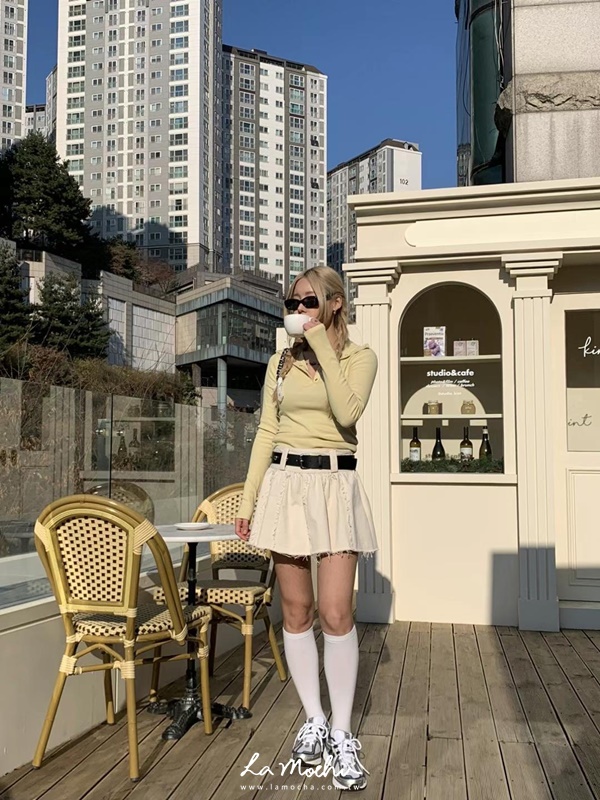 鬚邊設計寬腰頭百褶裙